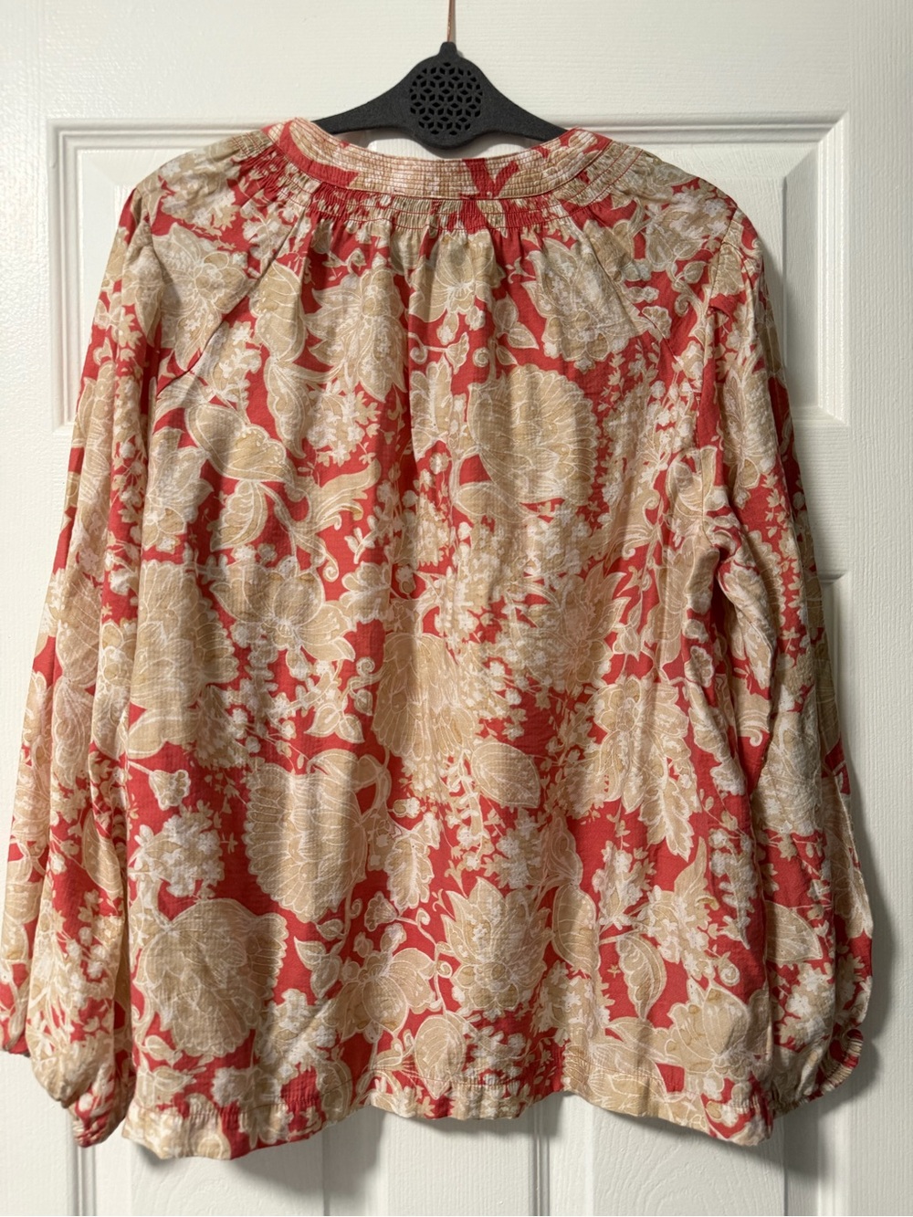 Nautica Jeans Women’s Small Floral Peasant Blouse Coral Boho Long Sleeve Top - Picture 6 of 10